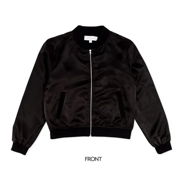 Women's Custom Printed Satin Bomber Jacket - Black