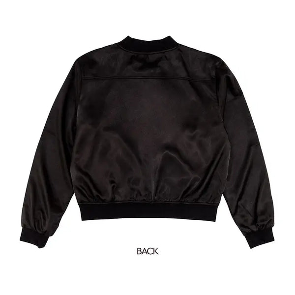 Women's Custom Printed Satin Bomber Jacket - Black