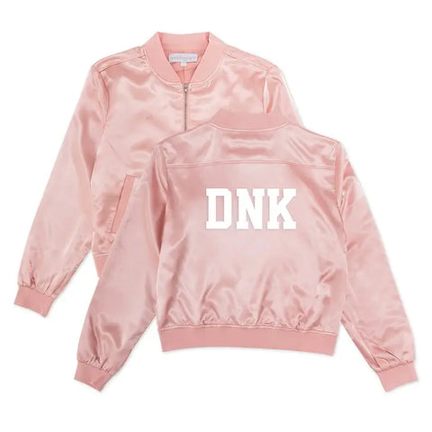 Women's Custom Printed Satin Bomber Jacket - Light Pink