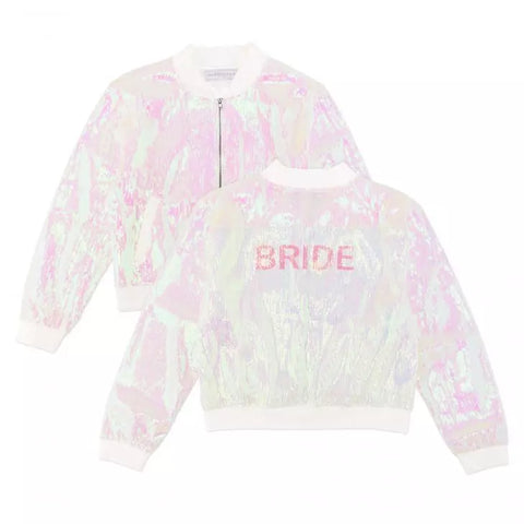 Sparkly Iridescent Pink Sequin Bomber Jacket - Bride