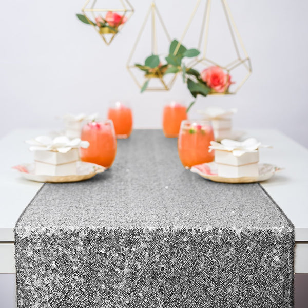 108" Modern Sparkle Sequin Table Runner - Metallic Silver