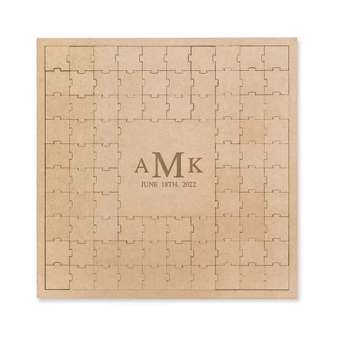 Personalized Wooden Square Puzzle Wedding Guest Book - Traditional Monogram