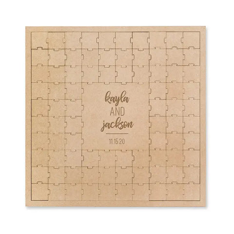 Personalized Wooden Square Puzzle Wedding Guest Book - Signature Couple