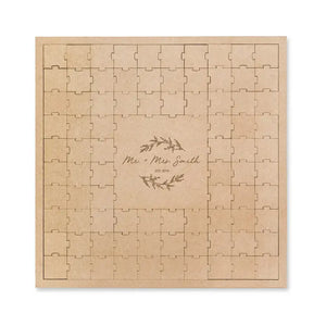 Personalized Wooden Square Puzzle Wedding Guest Book - Signature Script