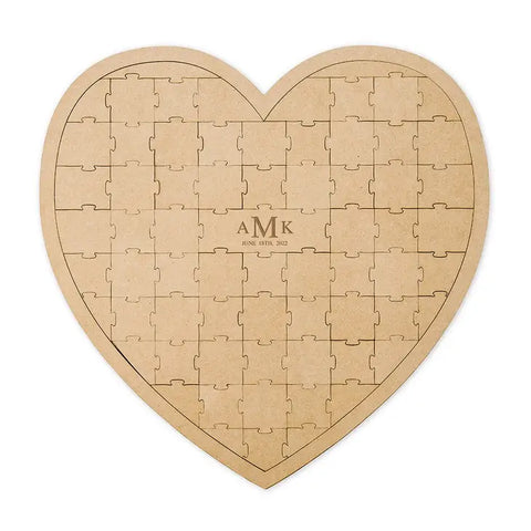 Personalized Wooden Heart Puzzle Wedding Guest Book - Traditional Monogram