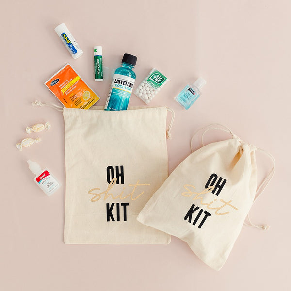 Hangover Survival Kit White Cotton Drawstring Bag - Oh Shit Kit