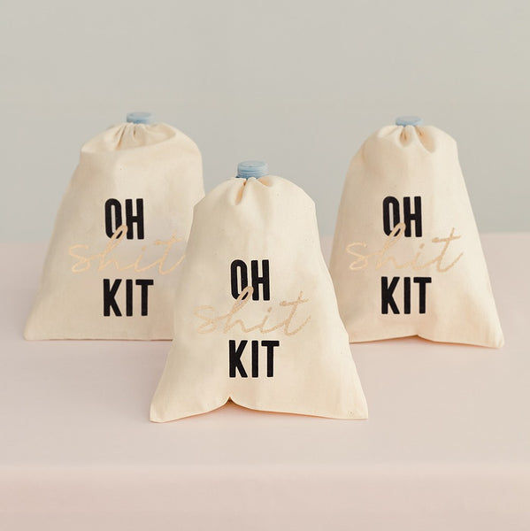 Hangover Survival Kit White Cotton Drawstring Bag - Oh Shit Kit