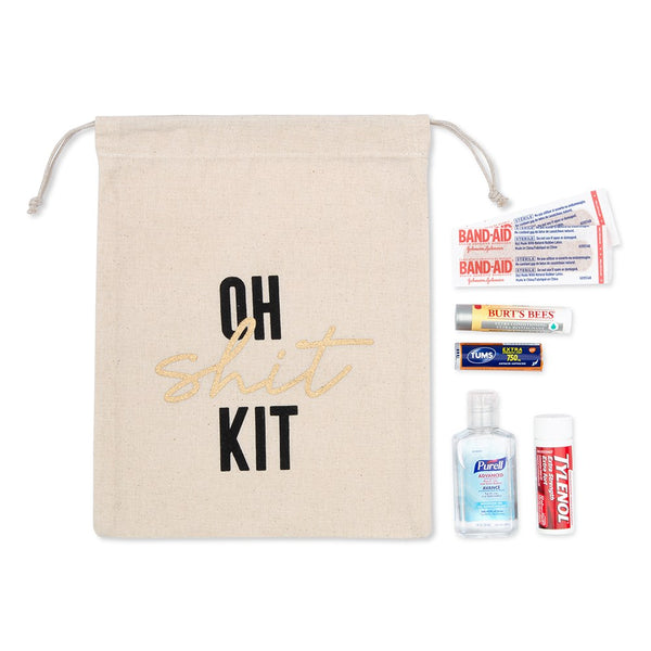 Hangover Survival Kit White Cotton Drawstring Bag - Oh Shit Kit