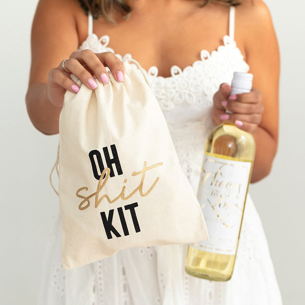 Hangover Survival Kit White Cotton Drawstring Bag - Oh Shit Kit