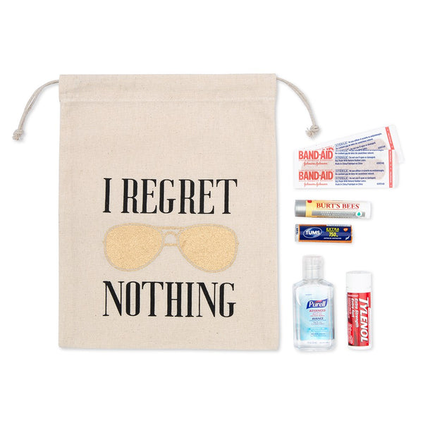 Hangover Survival Kit White Cotton Drawstring Bag - I Regret Nothing