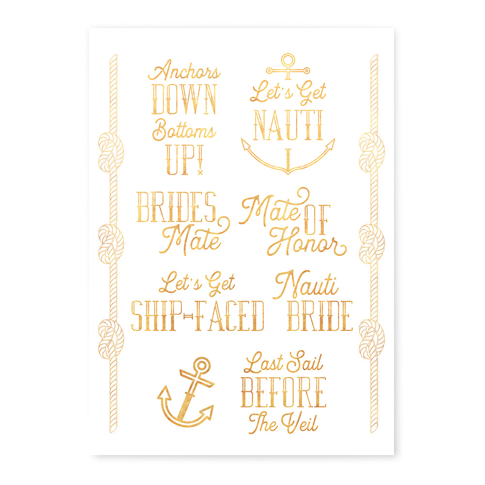 Gold Bachelorette Party Temporary Tattoos - Nautical