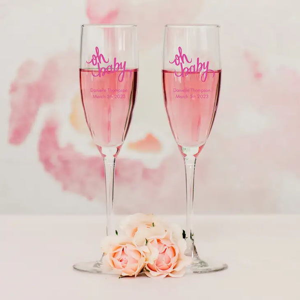 Personalised 5.75 oz. Stemmed Champagne Flute Favour - Baby Shower | More Occasions