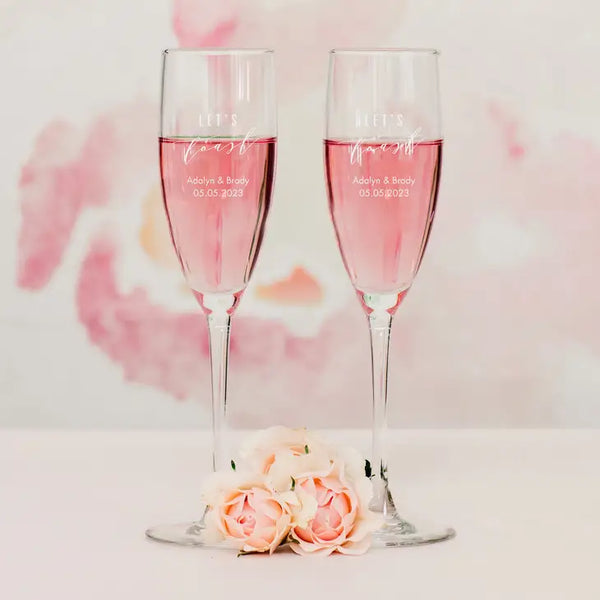 Personalized 5.75 oz. Stemmed Champagne Flute Wedding Favour - Trendy Sayings | More Designs