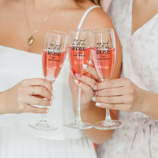 Personalised 5.75 oz. Stemmed Champagne Flute Wedding Favour - Bachelorette | More Occasions