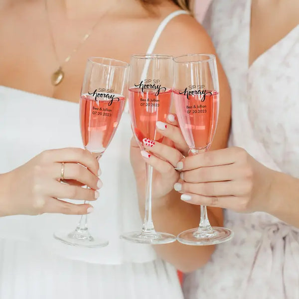 Personalized 5.75 oz. Stemmed Champagne Flute Wedding Favour - Trendy Sayings | More Designs