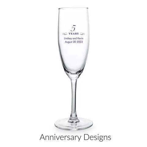 Personalised 5.75 oz. Stemmed Champagne Flute Favour - Anniversary | More Occasions