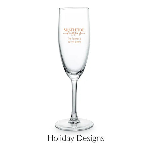 Personalised 5.75 oz. Stemmed Champagne Flute Favour - Holiday | More Occasions