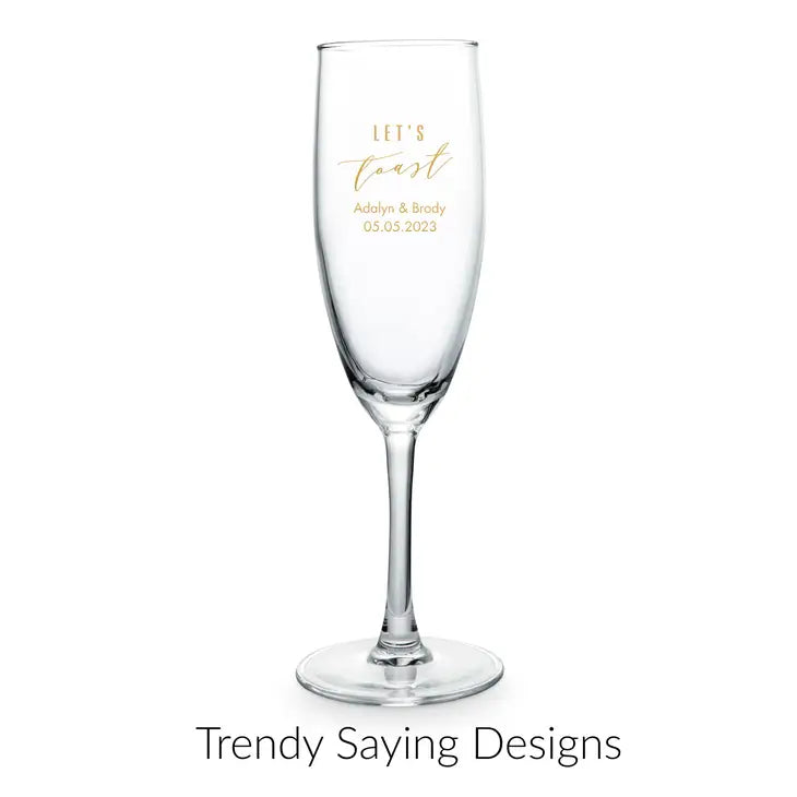 Personalized 5.75 oz. Stemmed Champagne Flute Wedding Favour - Trendy Sayings | More Designs