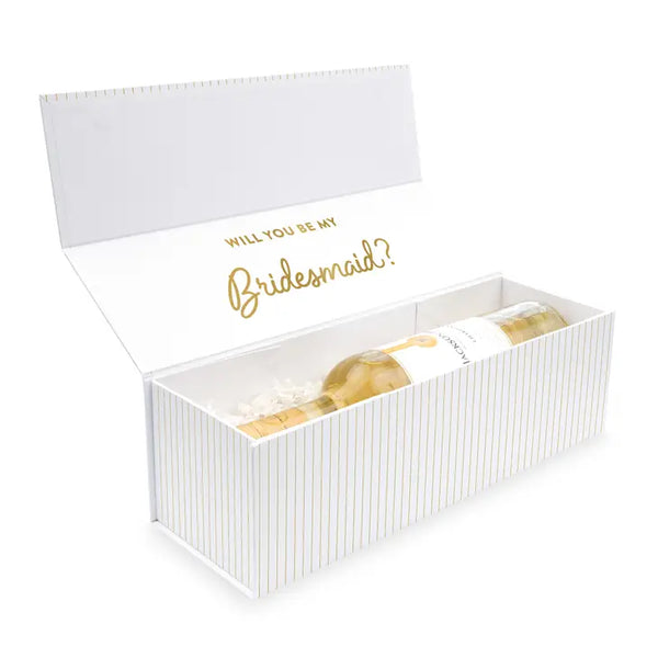 White Personalized Wine Gift Box With Magnetic Lid - Script Font