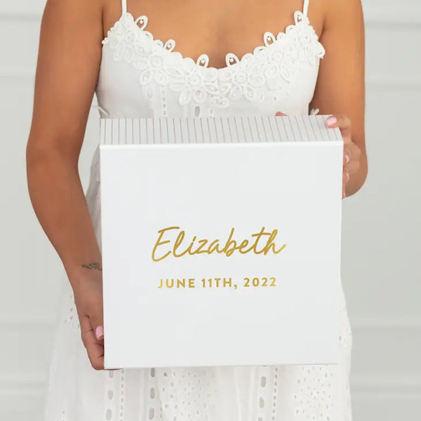 Large Personalized White Bridal Party Gift Box With Magnetic Lid - Script Font