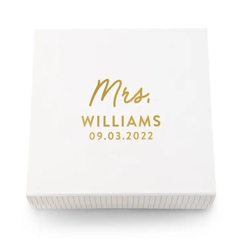 Large Personalized White Bridal Party Gift Box With Magnetic Lid - Mrs. Script