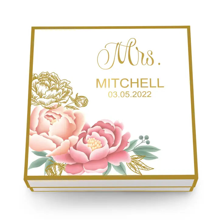 Large Personalized Modern Floral Bridal Party Gift Box With Magnetic Lid - Mrs.