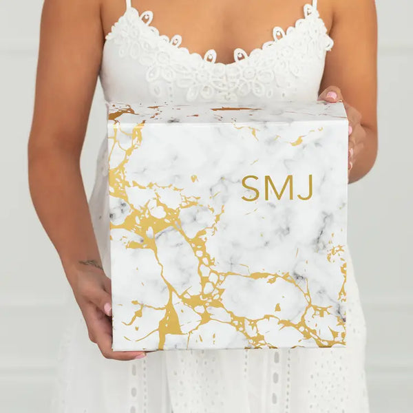 Large Personalized Marble Bridal Party Gift Box With Magnetic Lid - Traditional Monogram