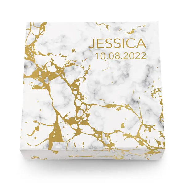 Large Personalized Marble Bridal Party Gift Box With Magnetic Lid - Custom Text