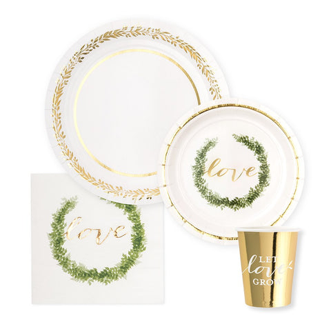 Disposable Paper Tableware Party Sets - Love Wreath - Serves 24