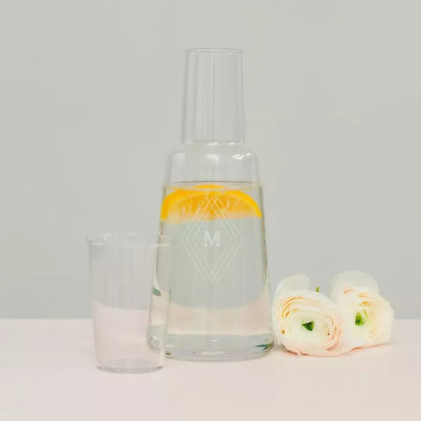 Monogram Engraved Bedside Water Carafe And Glass Set - Diamond Emblem