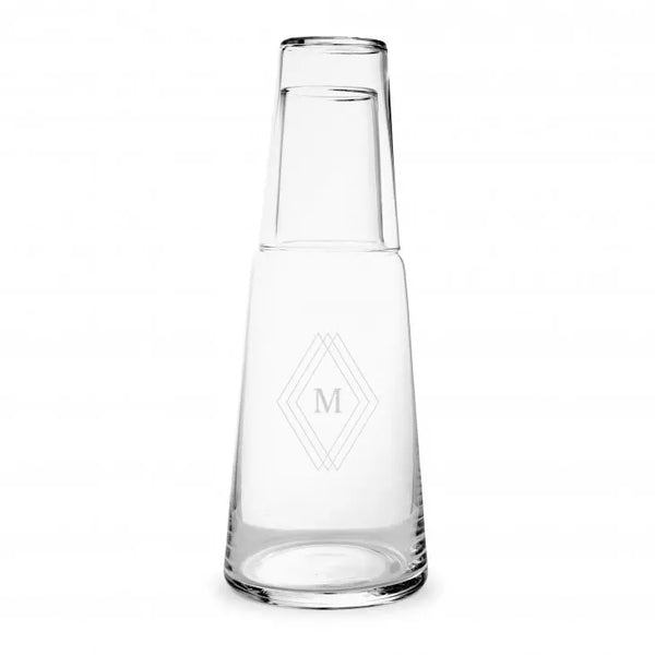 Monogram Engraved Bedside Water Carafe And Glass Set - Diamond Emblem