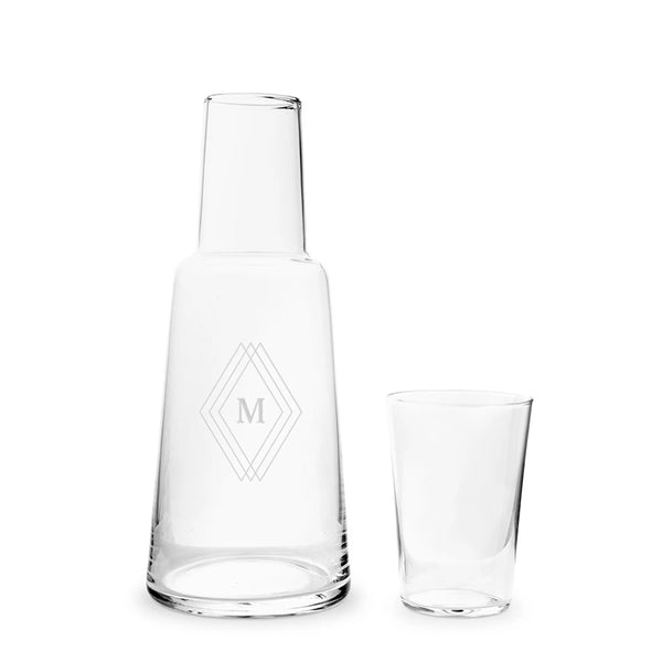 Monogram Engraved Bedside Water Carafe And Glass Set - Diamond Emblem