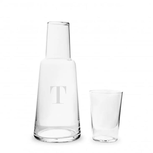 Monogram Engraved Bedside Water Carafe And Glass Set - Traditional Monogram