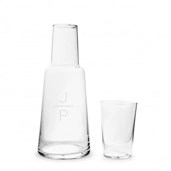 Monogram Engraved Bedside Water Carafe And Glass Set - Stacked Monogram