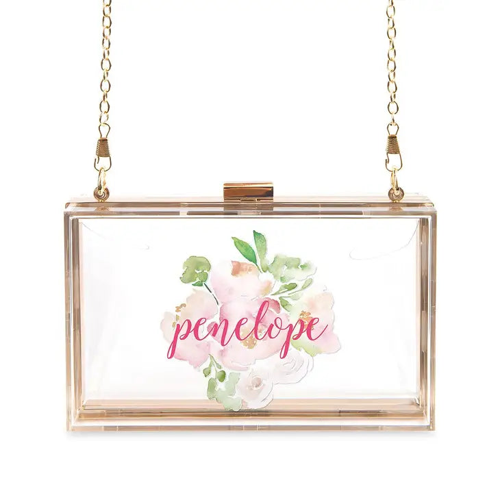 Personalized Acrylic Box Clutch - Floral Garden Party