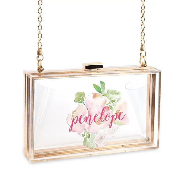 Personalized Acrylic Box Clutch - Floral Garden Party