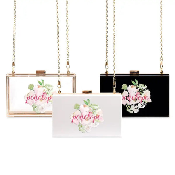 Personalized Acrylic Box Clutch - Floral Garden Party