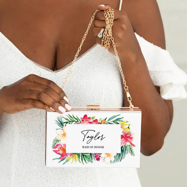 Personalized Acrylic Box Clutch - Tropical Floral