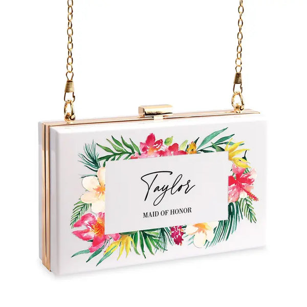 Personalized Acrylic Box Clutch - Tropical Floral