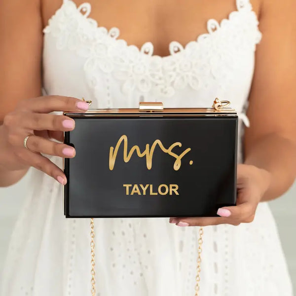 Personalized Acrylic Box Clutch - Mrs. Script