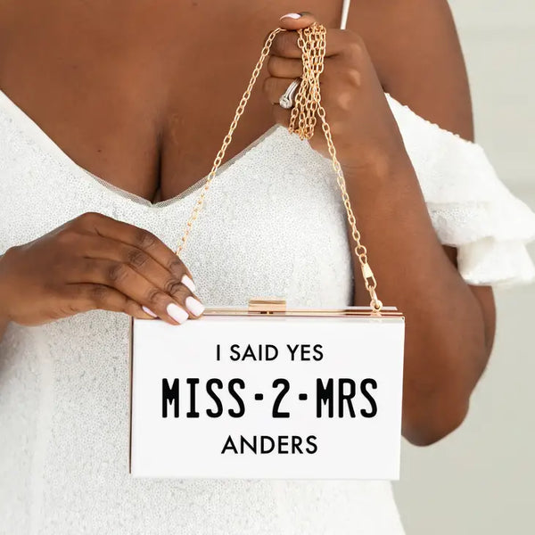 Personalized Acrylic Box Clutch - Miss 2 Mrs