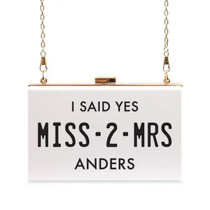 Personalized Acrylic Box Clutch - Miss 2 Mrs