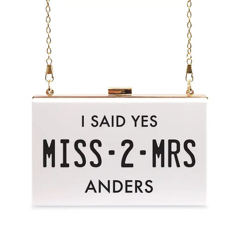 Personalized Acrylic Box Clutch - Miss 2 Mrs