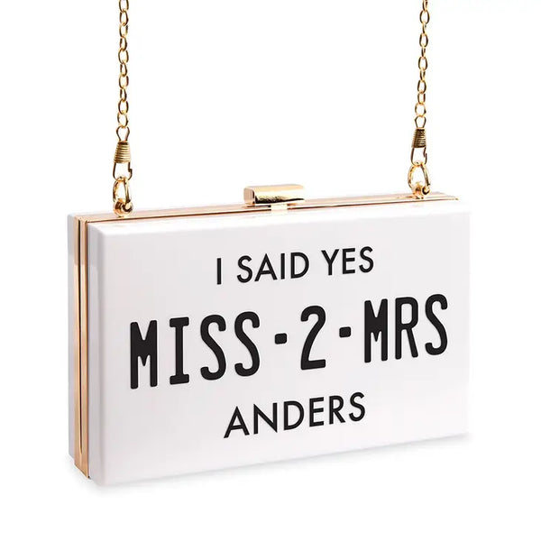 Personalized Acrylic Box Clutch - Miss 2 Mrs