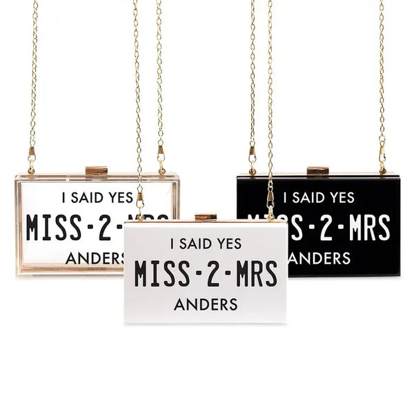 Personalized Acrylic Box Clutch - Miss 2 Mrs