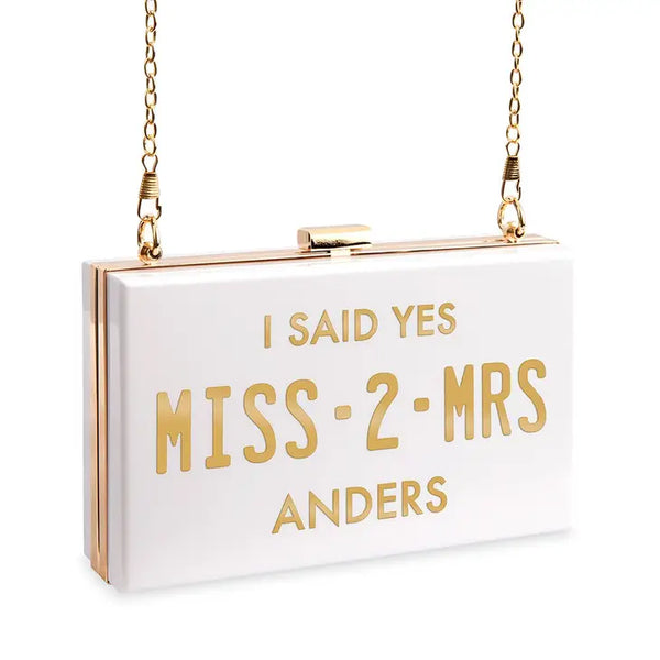 Personalized Acrylic Box Clutch - Miss 2 Mrs