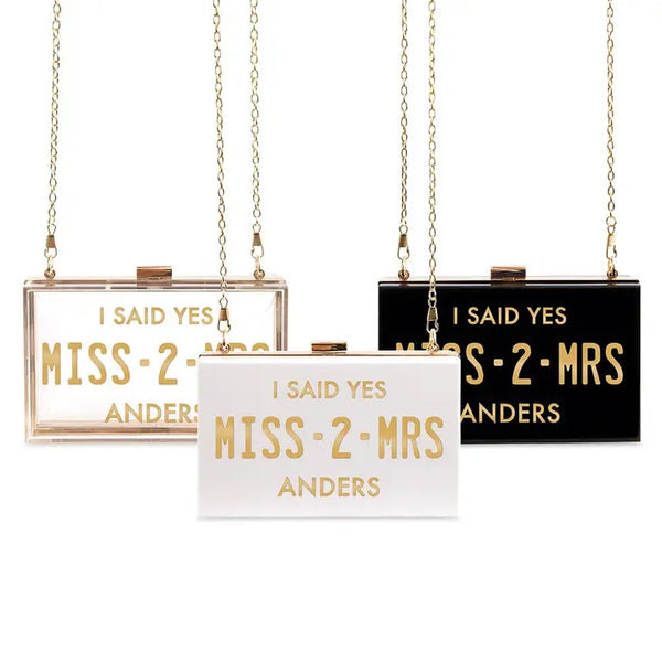 Personalized Acrylic Box Clutch - Miss 2 Mrs