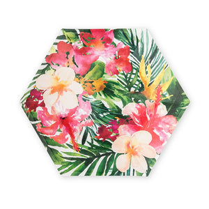 Large Hexagon Disposable Paper Party Plates - Tropical Floral - Set Of 8