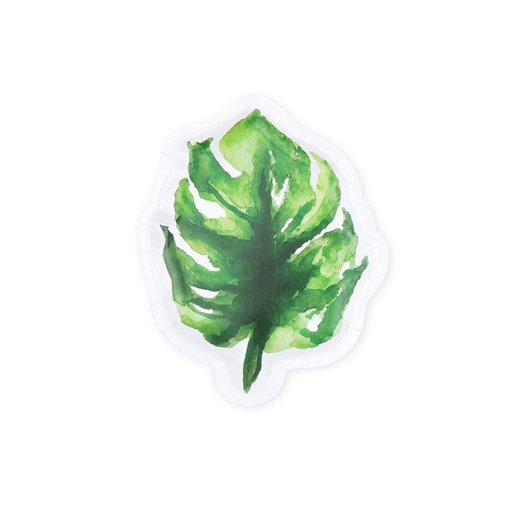 Small Tropical Leaf Disposable Paper Party Plates - Monstera - Set Of 8