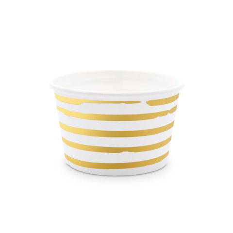 Disposable 8 Oz. Paper Ice Cream Dessert Cups - Gold Stripe - Set Of 8